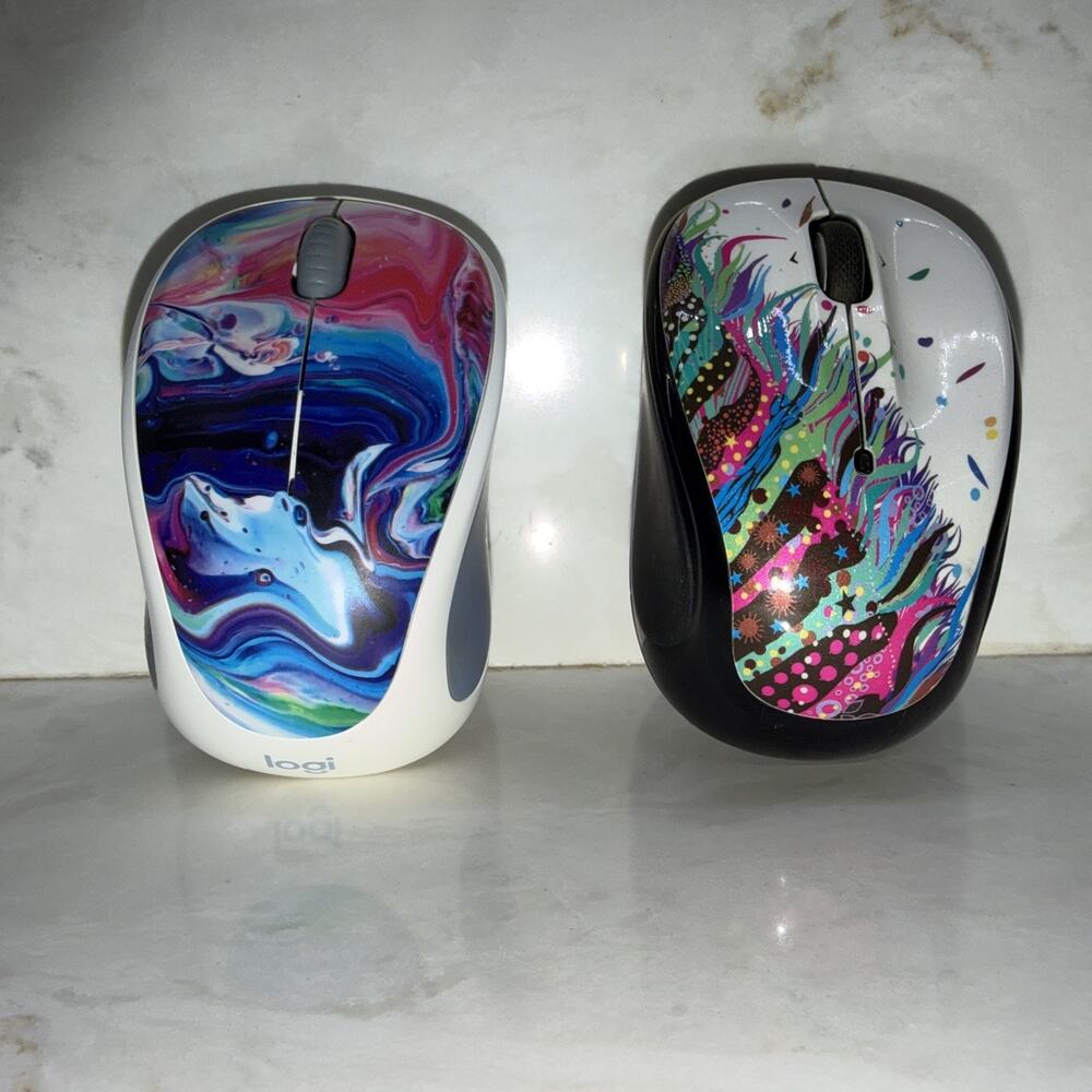 Logitech Wireless Mouse LOT OF 2 M325, M317 TESTED WORKING Multicolor Receivers